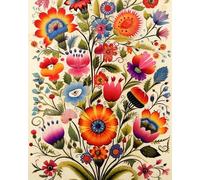 TISHIRON Set di arte popolare polacca con numeri, per adulti, mazzo di fiori su una parete, pittura con i numeri, con pennelli e pigmenti, artigianato fai da te, 40 x 50 cm