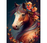 TISHIRON Set per dipingere con i numeri, per adulti e bambini, ritratto di un cavallo, pittura con i numeri, cavalli e fiori, kit per pittura a olio, per decorazione da parete per bambini, senza