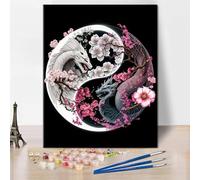 TISHIRON Set per dipingere con i numeri, per adulti, Yin Yang, pittura con i numeri, per adulti, drago, pittura su tela, fiori, animali, pittura acrilica, 40 x 50 cm (senza cornice)