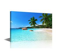 TISHIRON Tela artistica da parete con paesaggio tropicale botanico con isola di sabbia con palme da cocco e mare, decorazione da appendere per camera da letto, soggiorno, dormitorio, pronta da