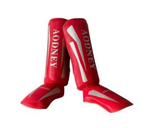 TISHITA 1 Paio di Protezioni per Le Gambe per Kickboxing, Muay Thai, MMA, Taekwondo, con Copertura per La Tibia E Materiale Elastico, Adatte per Adulti I, Red L