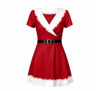 TISHITA Abito Donna Elegante con Vita Stretta E Gonna Movimentata con Scollo Classico E Dettagli Bianchi Pelosi per Party di Natale E Riunioni di Famiglia