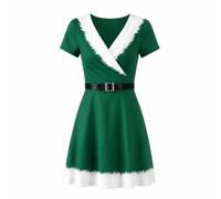 TISHITA Abito Donna Elegante con Vita Stretta E Gonna Movimentata con Scollo Classico E Dettagli Bianchi Pelosi per Party di Natale E Riunioni di Famiglia