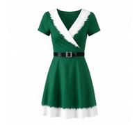 TISHITA Abito Donna Elegante con Vita Stretta E Gonna Movimentata con Scollo Classico E Dettagli Bianchi Pelosi per Party di Natale E Riunioni di Famiglia