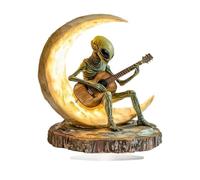 TISHITA Acrilico Alien Moon Ornament Tabletop Decor 2D Artwork Gift Alien che suona la chitarra Decor Centrotavola per festival Scaffale per armadietti