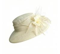 TISHITA Cappello da Donna con Protezione Solare Cappello con Fiore Cappello con Rete Cappello Larga Lino Traspirante Peso Leggero Comfort Tutto il Giorno, Bianco Latte, M 56-58cm