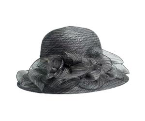 TISHITA Cappello da Sole Donna Cappello Elegante Cappello con Ampia Cappello da Cerimonia Cappello Pieghevole in con Volants Traspirante Leggero Adatto a Cerimonie Passeggiate al Sole Vacanze, Nero