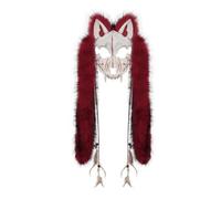 TISHITA Copricapo Animale Selvatico Testa Lupo Maschera Cosplay Costume Accessorio Unisex con Decorazioni di Perline E Aspetto Intimidatorio Che Esalta il, Borgogna