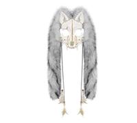 TISHITA Copricapo Animale Selvatico Testa Lupo Maschera Cosplay Costume Accessorio Unisex con Decorazioni di Perline E Aspetto Intimidatorio Che Esalta il, Grigio Scuro