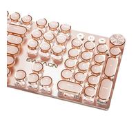 TISHLED Tastiera da gioco meccanica in stile macchina da scrivere retroilluminata a LED bianco 104 tasti NKRO interruttori rosa tasti rotondi retrò anello dorato manopola volume pannello metallico