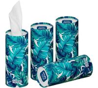tishoo Fazzoletti ultra lussuosi a 4 strati infusi di acido ialuronico | per portabicchieri auto, casa e viaggi | 4 tubi in confezione priva di plastica | Verde/foglie