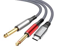 Tisino Cavo audio USB C a Jack 6,35mm - 1M, Cavo USB C a doppio TS Mono per smartphone/tablet/collegamento laptop ad amplificatore/mixer per console di missaggio/altoparlante