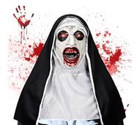 TISMHGKU Maschera da Suora Spaventosa di Halloween 2025,Maschera Suora The Nun,Maschera Halloween Horror in lattice, per Adulto, Cosplay e Feste di Halloween e Carnevale
