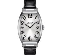 Tissot Heritage Porto Unisex Watch - Silver Dial, Stainless Steel Tonneau Case, Black Leather Strap