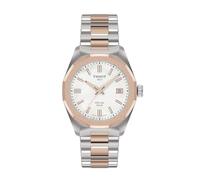 Tissot PRC 100 - Orologio solare da donna, quadrante bianco, 34 mm, bicolore oro rosa e argento in acciaio inossidabile, movimento al quarzo solare, T1518222211100