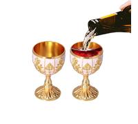 Tissting 2 Pezzi Calice Vintage in Ottone, Vintage Bicchieri da Vino Dorati Tazza in Rilievo Ornamenti, Bevande in Metallo Bicchieri da Cocktail Bicchieri per Bar di Casa, Feste, Matrimoni (Rosa)