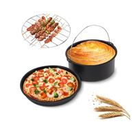 Tissting 3 Pcs Accessori Friggitrice ad Aria, 16cm Antiaderente Barile per Torta Friggitrice ad Aria Teglia per Pizza Acciaio Inossidabile Griglia per Friggitrice ad Aria Strumenti da per Cucina