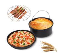 Tissting 3 Pcs Accessori Friggitrice ad Aria, 18cm Antiaderente Barile per Torta Friggitrice ad Aria Teglia per Pizza Acciaio Inossidabile Griglia per Friggitrice ad Aria Strumenti da per Cucina