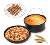 Tissting 3 Pcs Accessori Friggitrice ad Aria, 20cm Antiaderente Barile per Torta Friggitrice ad Aria Teglia per Pizza Acciaio Inossidabile Griglia per Friggitrice ad Aria Strumenti da per Cucina