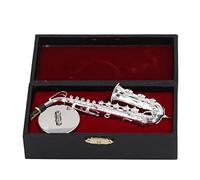 Tissting 5,5 × 1,6 Pollici Ornamenti per Sassofono Contralto in Miniatura in Argento Materiale Metallico Mini Sax Decorazione Modello di Strumento Musicale Regalo con Ornamento da Tavolo Base Scatola