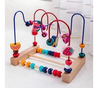 Tissting bidlers labirinto perle, cubo di attività di legno di attività per bambini con labirinto di perline e tavolo da attività in legno abacus per l'apprendimento precoce (Modello di frutta)