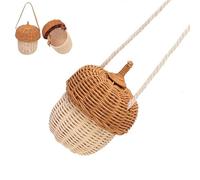 Tissting Borsa Secchiello in Rattan a Forma di Fungo, Cesto Funghi, 14x10 cm Borsa Tracolla Decorazione da Appendere a Parete Forma di Ghianda Fatta a Mano con Coperchio, Borsas a Cestino Intrecciata