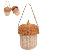 Tissting Borsa Secchiello in Rattan a Forma di Fungo, Cesto Funghi, 25x18 cm Borsa Tracolla Decorazione da Appendere a Parete Forma di Ghianda Fatta a Mano con Coperchio, Borse Cestino Intrecciata