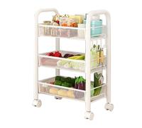 Tissting Carrello di Archiviazione Mobile, Scaffalature Multilivello Carrello Utensili con Ruote Ripiani Organizzatore Snack Frutta Verdura, Metallo 3 Livelli per Cas (Tre strati bianchi)