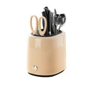 Tissting Ceppo Portacoltelli Metallo ABS 18 x 22 x 21cm Staccabile Ceppo Coltelli da Cucina Universale, Ceppo Coltelli Vuoto, Ceppos Porta Coltelli da Cucina per Cucchiaio Forchetta Spatola (Beige)