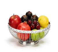 Tissting Ciotola per Frutta Acciaio Inossidabile Filo D'argento Cesto per Frutta Centrotavola per Tavolo Drenante Cavo Portaoggetti Decorativo per Frutta per Verdure Pane Frutta(24.3x11x10.5cm)