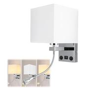 Tissting Lampada da Comodino Moderna, Applique Camera da Letto con Porta USB e Interruttore On/Off, Paralume in Tessuto di Lino, Design Elegante per Lettura e Arredamento