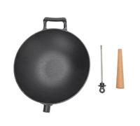 Tissting Padella Wok in ghisa con manico in legno, 30 cm/11,8 pollici, per friggere e friggere in padella, Wok multifunzionale per fornelli a gas, a induzione, elettrici, fuoco aperto