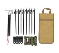 Tissting Picchi Campeggio 8 Pezzi 11.8in con Martello e 4 Corde 4mm - Picchi da Campeggio per Tenda e Tendone con Anelli Luminosi, Ideali per Escursionismo e Attività all'Aperto (Cachi)