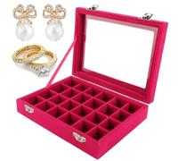 Tissting Portagioie, Elegante Organizzatore Gioielli con 24 Scomparti in Velluto, Vetro Coperchio, Divisori Rimovibili, Ideale per Anelli, Orecchini, Collane e Bracciali, Scatola Display per Donne