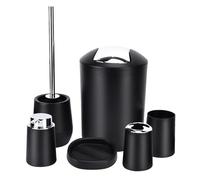 Tissting Set Completo Accessori Bagno 6 Pezzi Design Moderno Nero in PP Plastica con Pattumiera, Scopino, Portaspazzolino, Dispenser di Sapone per Lozione, Portasapone, Tazza