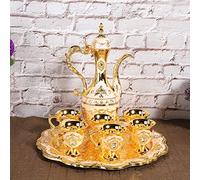 Tissting Set da tè Turco Vintage, Reale Teiera in Metallo con Vassoio e 6 Tazze da tè per caffè e Vino, Stile Europeo per Casa, Bar e Regali di Matrimonio, Artigianale e Decorativo