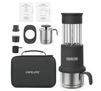Tissting Set per Caffettiera Portatile Viaggio, Pressa per Caffè Manuale con Tazza in Acciaio Inossidabile 120ml, Tazza per Serbatoio Dell'acqua 80ml, Custodia Brocca per Schiumare Latte (Nera)