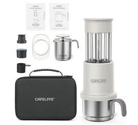 Tissting Set per Caffettiera Portatile Viaggio, Pressa per Caffè Manuale con Tazza in Acciaio Inossidabile 120ml, Tazza per Serbatoio Dell'acqua 80ml, Custodia Brocca per Schiumare Latte (Bianca)