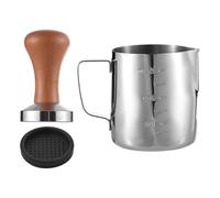Tissting Set Strumenti Caffè 3 Pezzi - Bicchiere Frusta Latte Acciaio Inox 350ml con Scala, Tamper Base Piatta 51mm e Tappetino Silicone per Caffè Artigianale
