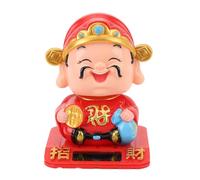 Tissting Statua Caishen Dio Ricchezza Solare Movimento Testa Decorazione Auto (Rossa)