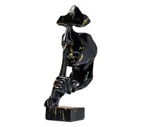 Tissting Statua del Pensatore, Il Silenzio è Una Statuetta di Arte Astratta Dorata Mantieni La Statua del Silenzio Sculture in Resina per La Casa Decorative per L'ufficio Studio(Oro nero)