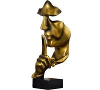 Tissting Statua del Pensatore, Il Silenzio è Una Statuetta di Arte Astratta Dorata Mantieni La Statua del Silenzio Sculture in Resina per La Casa Decorative per L'ufficio Studio(Oro)