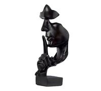 Tissting Statua del Pensatore, Il Silenzio è Una Statuetta di Arte Astratta Dorata Mantieni La Statua del Silenzio Sculture in Resina per La Casa Decorative per L'Ufficio Studio(Nero)