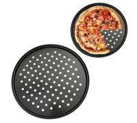Tissting Teglia per Pizza Forata Rotonda ø 28cm, Teglia per Forno Antiaderente, Tortiera Forata Antiaderente Acciaio Paletta per Pizza Nero, Stampo per Pane Teglie per Crostata per Realizzare Quiche