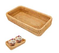 Tissting Vassoio Rotondo in Rattan, 20 x 11 x 4 cm Vassoio Rettangolare Intrecciato Vassoio Decorativo Cestini Portaoggetti Vassoio Cestino Organizzatore da Tavolo per Pane Frutta Cibo