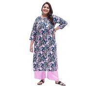 Tissu Donna Plus Size Kurta con Palazzo Multicolore Stampa Floreale, multicolore, 5XL