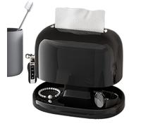 Tissue Box, Napkin Holder, Storage Tray, Retro Style Double-Layer Design, Hook Attachment Feature, Kitchen Restaurant Desk Table Use, 8.66x5.90x7.28 Inches Blue 1 Piece