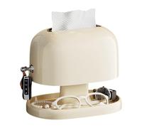 Tissue Box, Napkin Holder, Storage Tray, Retro Style Double-Layer Design, Hook Attachment Feature, Kitchen Restaurant Desk Table Use, 8.66x5.90x7.28 Inches Blue 1 Piece