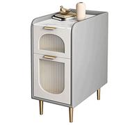 TISTIK Comodino in legno ultra stretto, moderno e minimalista, con 2 cassetti, in ardesia, piccolo e sottile, per camera da letto, soggiorno, divano, 30 x 40 x 55 cm