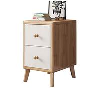 TISTIK Comodino rustico con 2 cassetti, moderno e minimalista, in legno di gomma, mini comodino con armadietto, adatto per tutti i letti e le camere da letto